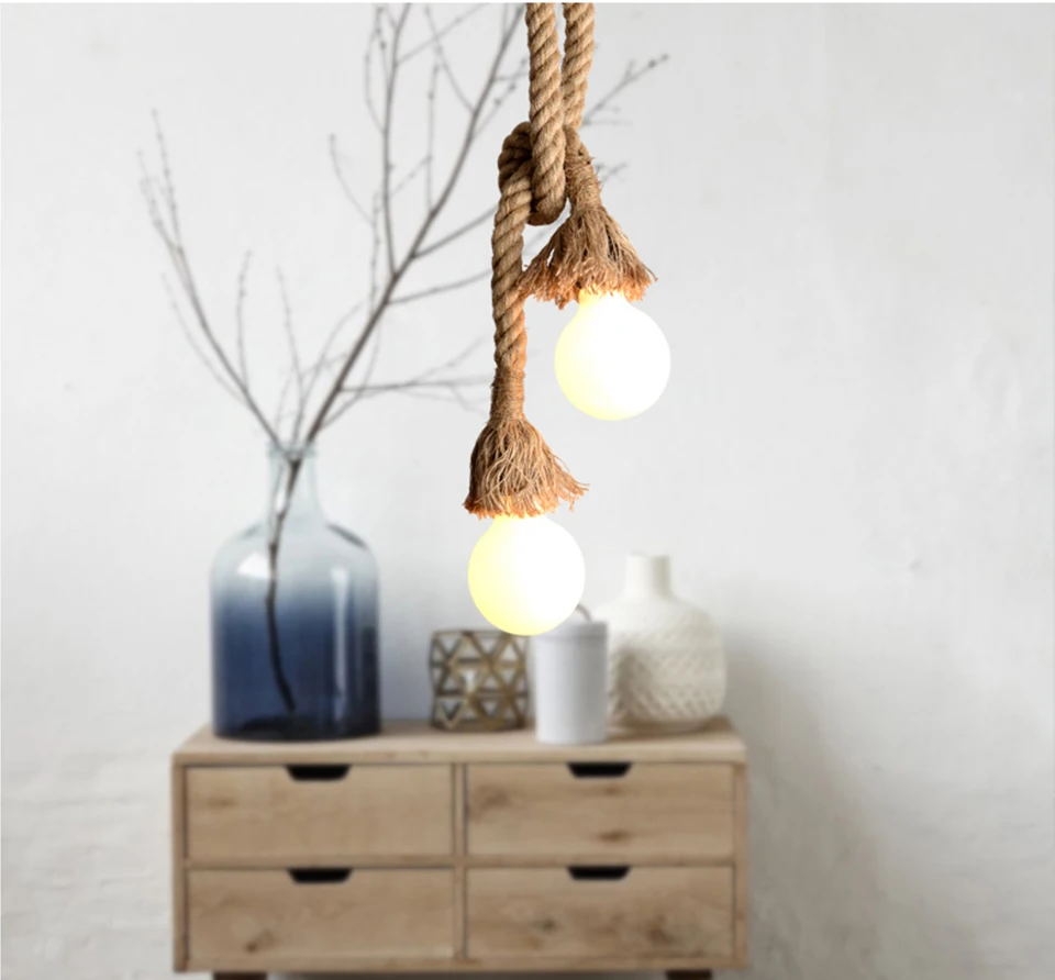 Hemp Rope Pendant Lights Vintage Retro Hanging Lamp E27 AC 85-265V Industrial Decor Home Restaurant Pendant Lamp Edison Hanglamp