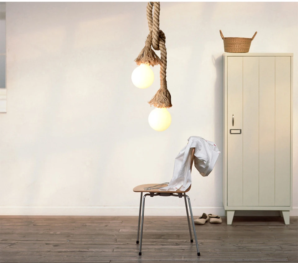 Hemp Rope Pendant Lights Vintage Retro Hanging Lamp E27 AC 85-265V Industrial Decor Home Restaurant Pendant Lamp Edison Hanglamp