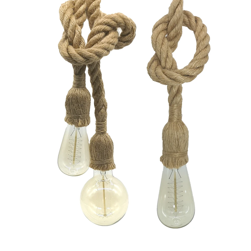 Hemp Rope Pendant Lights Vintage Retro Hanging Lamp E27 AC 85-265V Industrial Decor Home Restaurant Pendant Lamp Edison Hanglamp