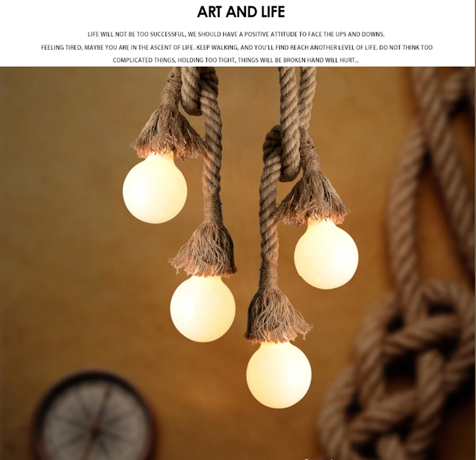 Hemp Rope Pendant Lights Vintage Retro Hanging Lamp E27 AC 85-265V Industrial Decor Home Restaurant Pendant Lamp Edison Hanglamp