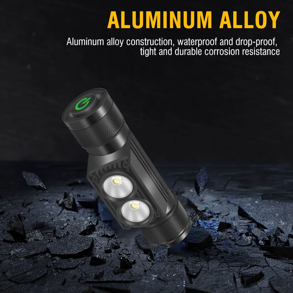 BORUiT D25 Dual LED Headlamp 2000LM Powerful Headlight Type-C Rechargeable 18650 Head Torch Waterproof Camping Fishing Lantern