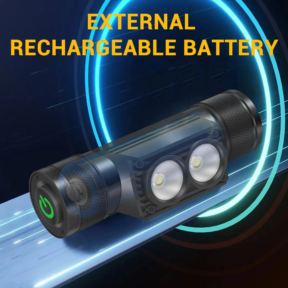 BORUiT D25 Dual LED Headlamp 2000LM Powerful Headlight Type-C Rechargeable 18650 Head Torch Waterproof Camping Fishing Lantern
