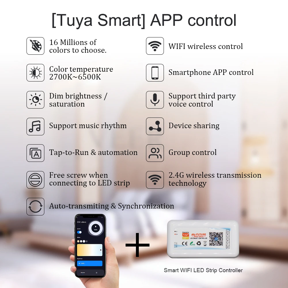 Tuya Wifi LED Controller Smart Dimmer DC5V-24V LED Strip Light CCT/RGB/RGBW for Alexa Google Home Smart Life APP Remote Control