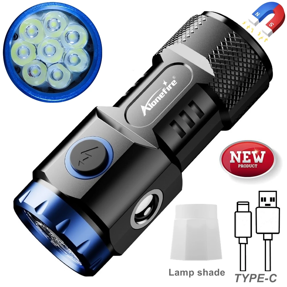 6500k 8x P35 Led High Bright Mini Palm Small Flashlight USB Charging COB Side Light Magnet Hiking Camping Home Work Repai Torch