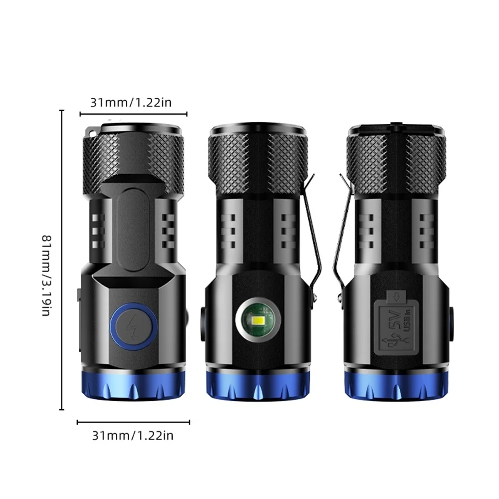 6500k 8x P35 Led High Bright Mini Palm Small Flashlight USB Charging COB Side Light Magnet Hiking Camping Home Work Repai Torch