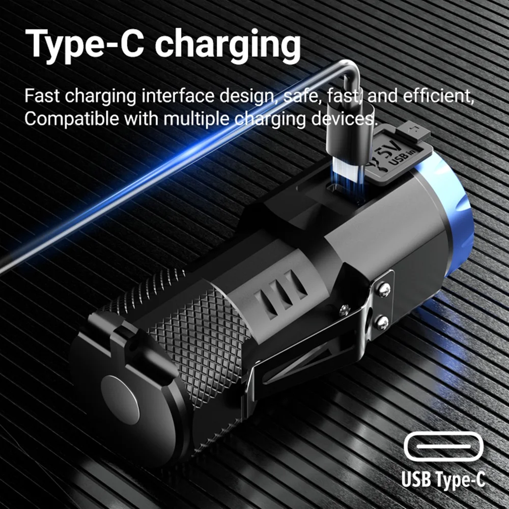 6500k 8x P35 Led High Bright Mini Palm Small Flashlight USB Charging COB Side Light Magnet Hiking Camping Home Work Repai Torch
