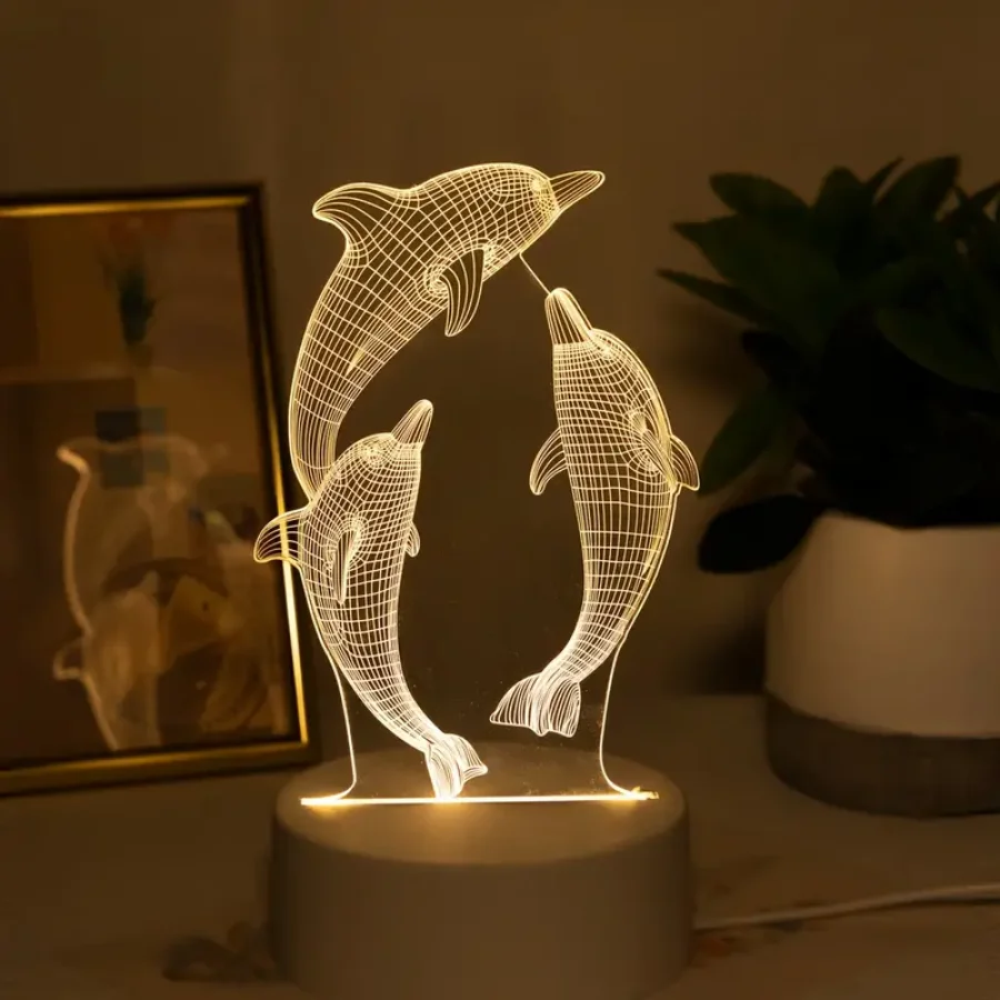 A 3D Dolphin Dancing Night Light, Room Living Room Table Atmosphere Light, Holiday Gifts