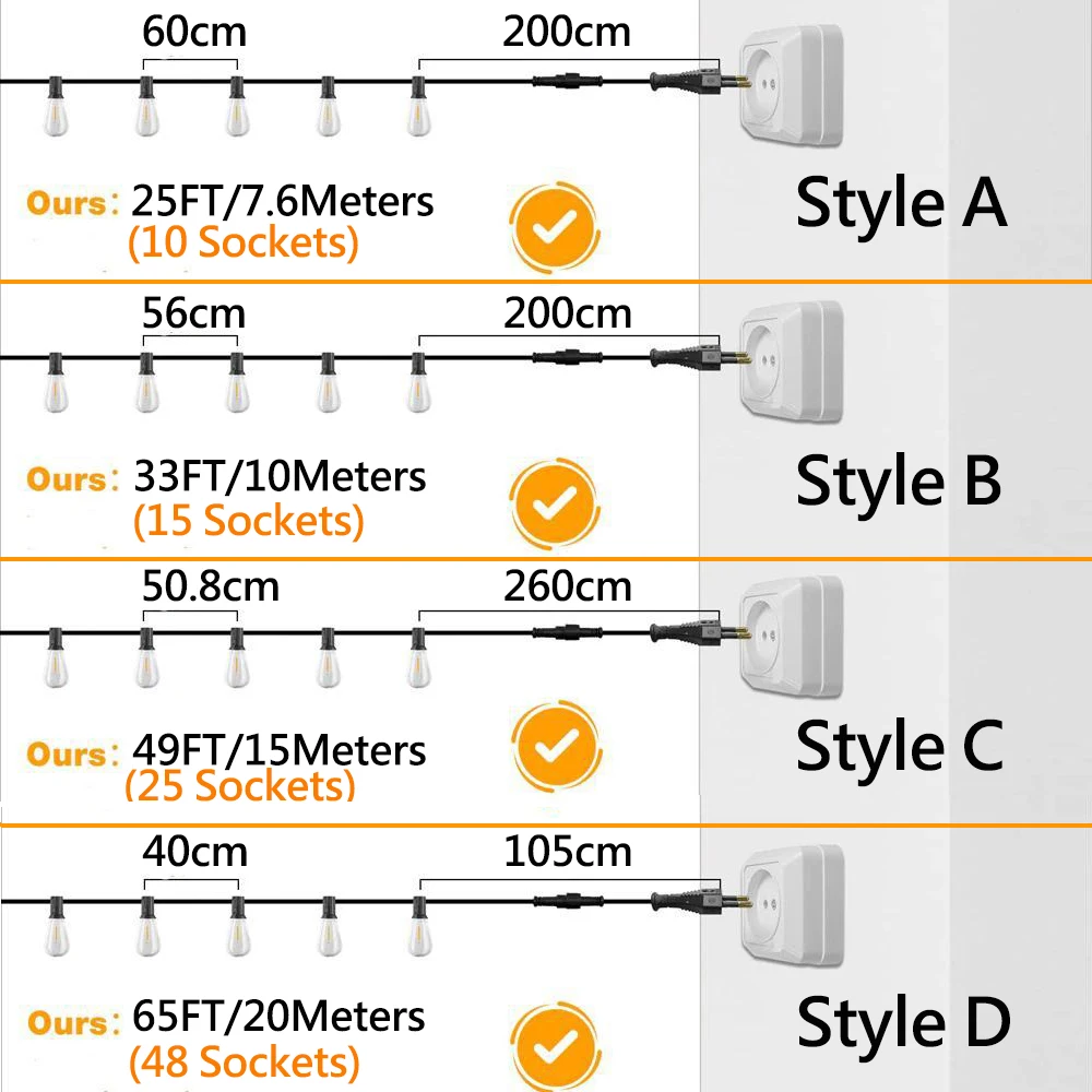 Waterproof Garden Festoon LED Light Outdoor G40 1W Ice Diamond Connectable String Lights Garland Bright Chain Wedding Decoration
