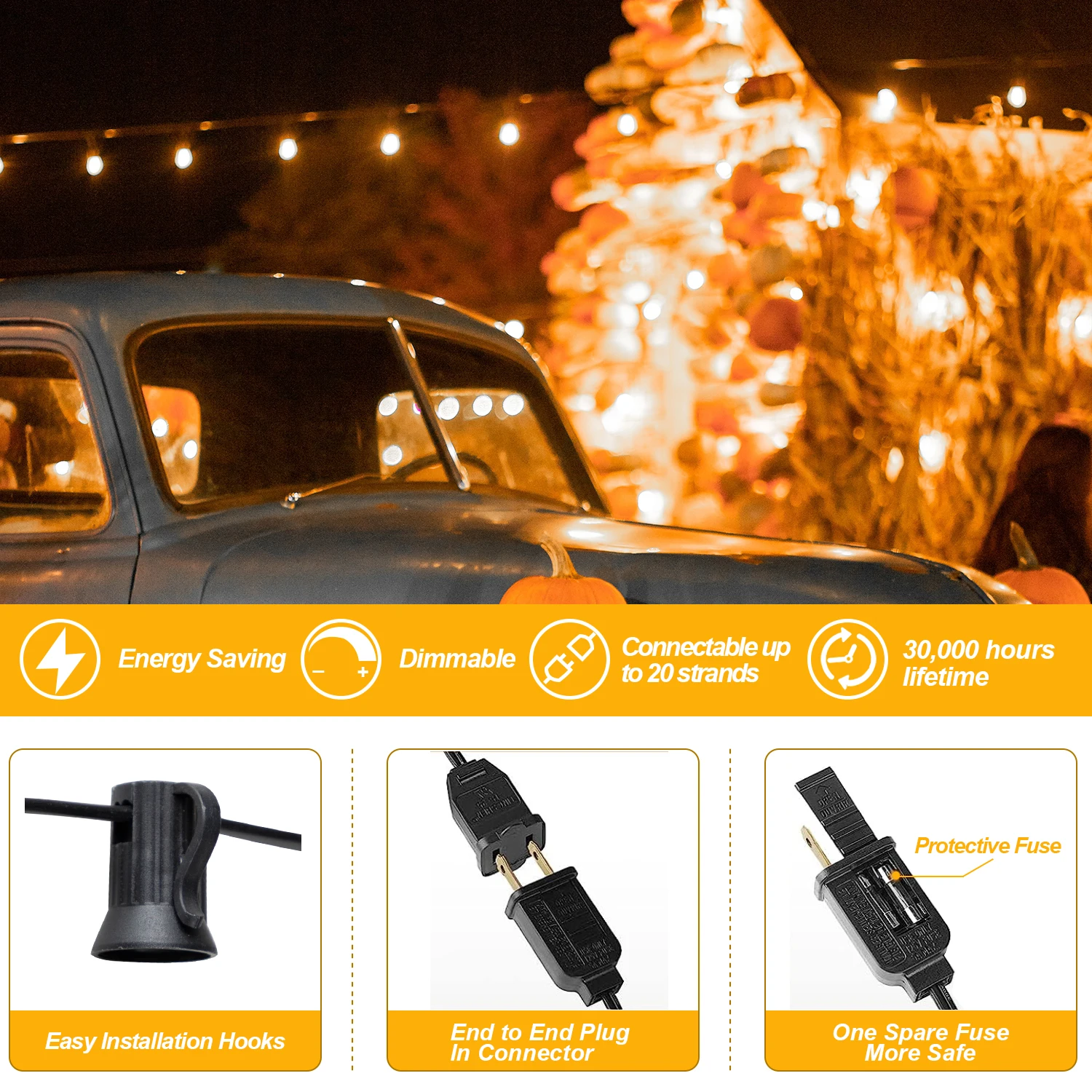 Waterproof Garden Festoon LED Light Outdoor G40 1W Ice Diamond Connectable String Lights Garland Bright Chain Wedding Decoration
