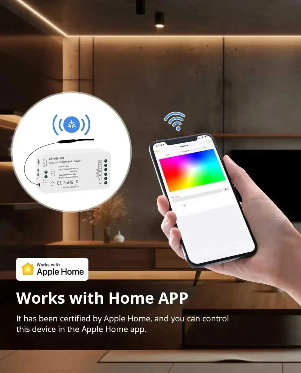 Zemismart Matter Over WiFi RGBCW CCT Led Strip Light Driver Smart Controller Work with Homekit Smartthings Google Home Alexa HA