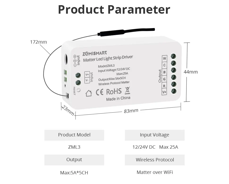 Zemismart Matter Over WiFi RGBCW CCT Led Strip Light Driver Smart Controller Work with Homekit Smartthings Google Home Alexa HA