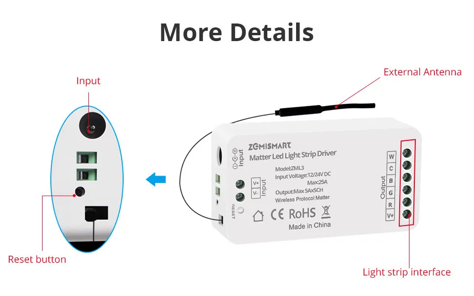 Zemismart Matter Over WiFi RGBCW CCT Led Strip Light Driver Smart Controller Work with Homekit Smartthings Google Home Alexa HA