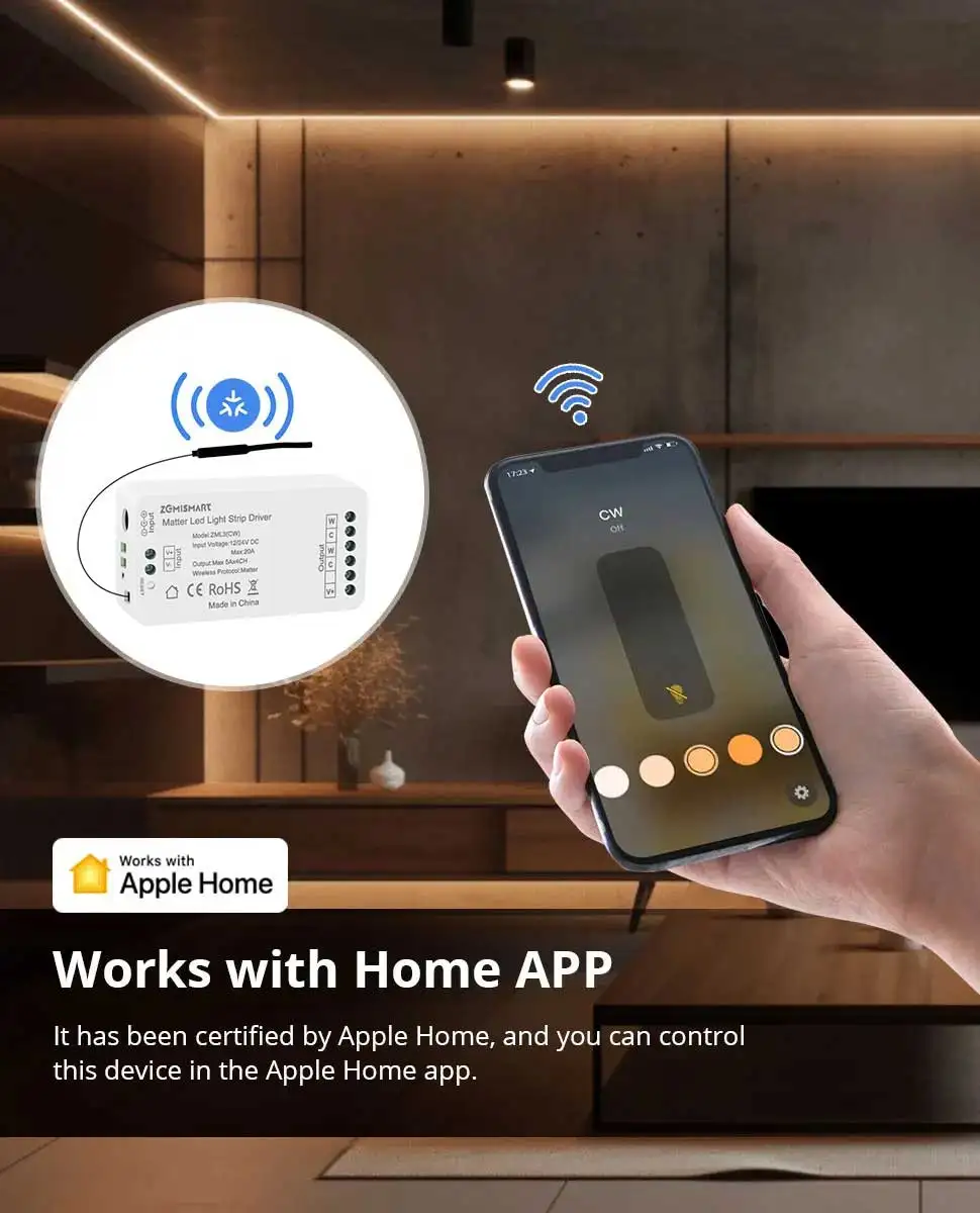 Zemismart Matter Over WiFi RGBCW CCT Led Strip Light Driver Smart Controller Work with Homekit Smartthings Google Home Alexa HA
