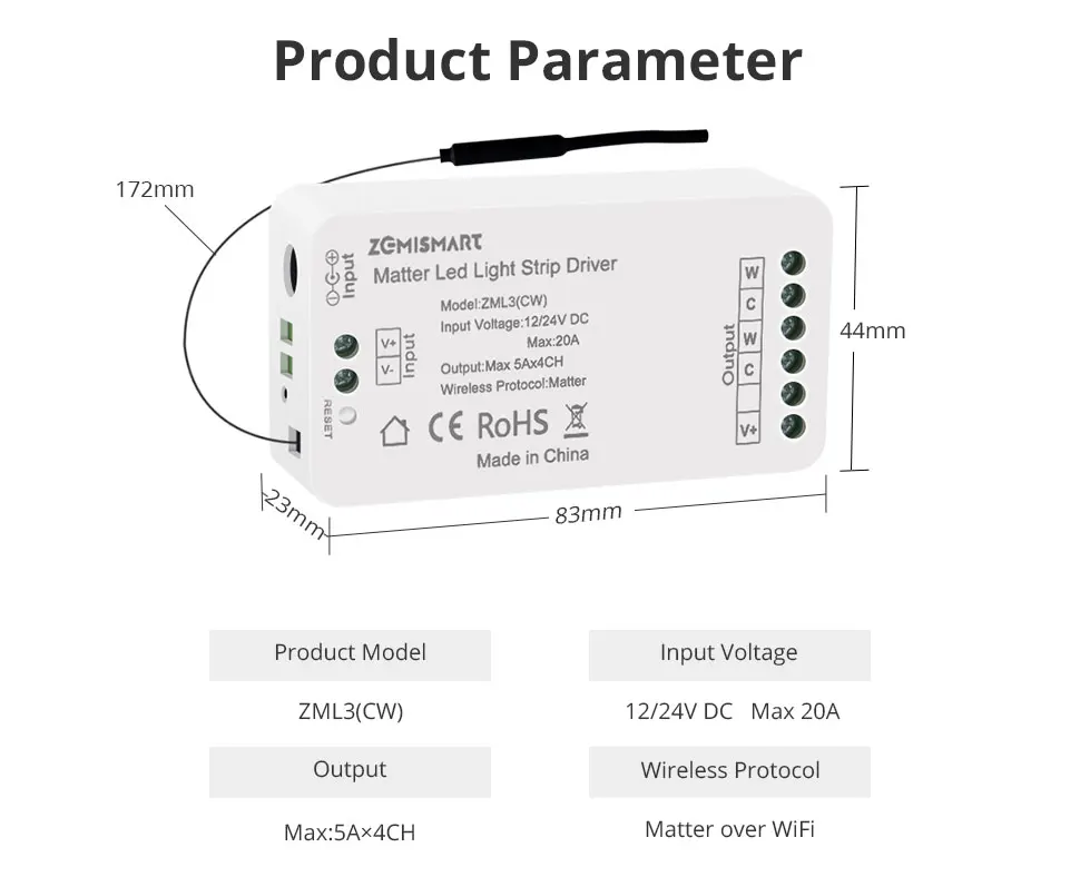 Zemismart Matter Over WiFi RGBCW CCT Led Strip Light Driver Smart Controller Work with Homekit Smartthings Google Home Alexa HA