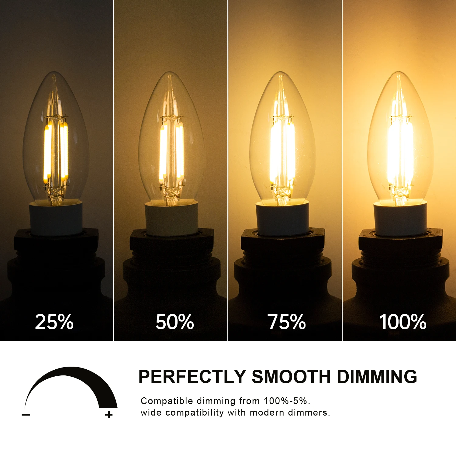 C35 4W E12 E14 Candelabra LED Light Bulbs 40 Watt Equivalent Dimmable 2700K Warm White Chandelier Ceiling Fan Candle Light Bulb
