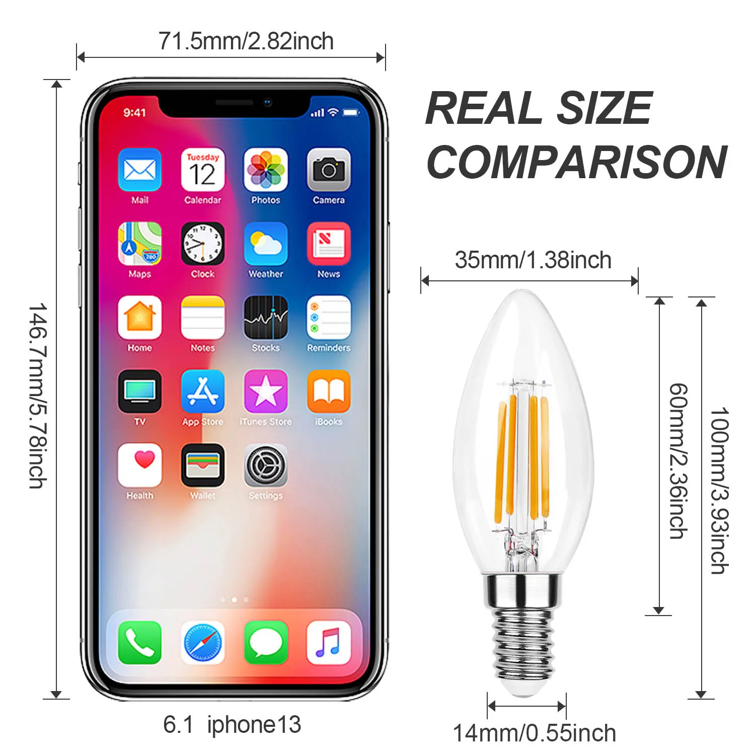 C35 4W E12 E14 Candelabra LED Light Bulbs 40 Watt Equivalent Dimmable 2700K Warm White Chandelier Ceiling Fan Candle Light Bulb