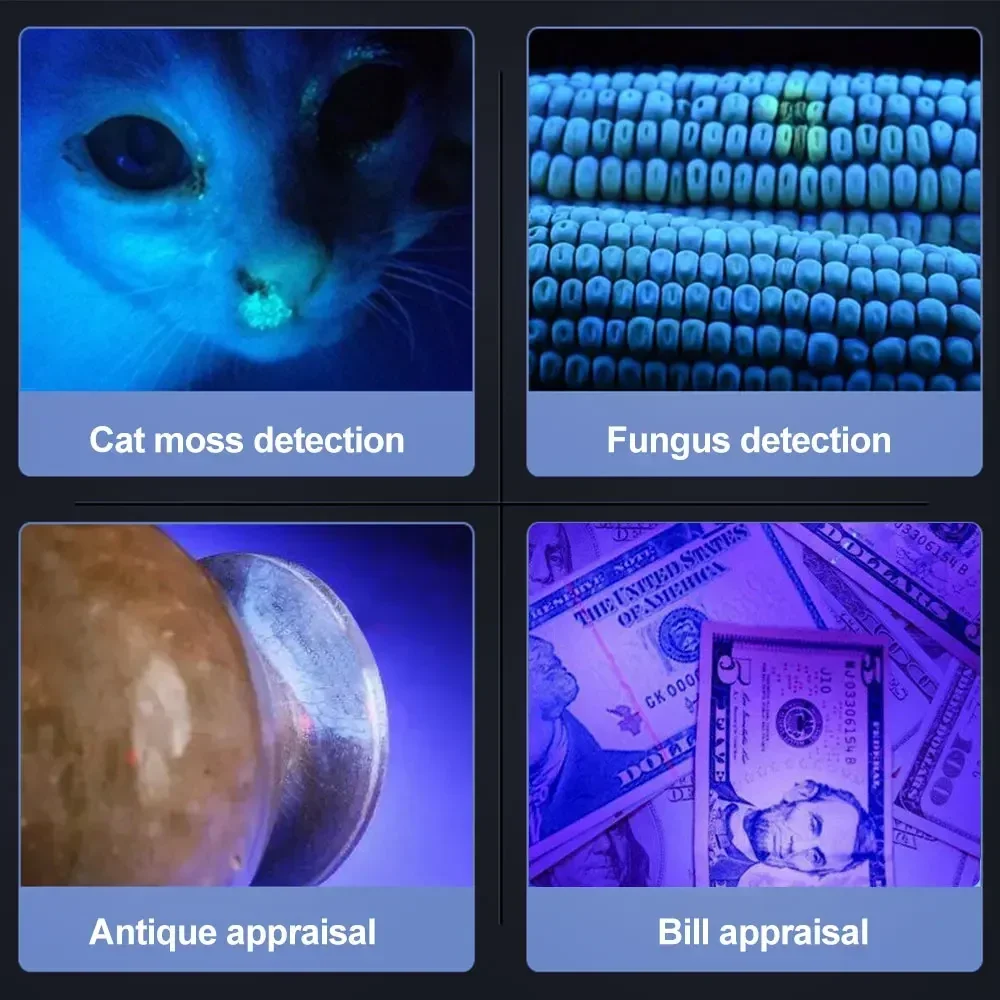 USB Rechargeable Mini 365nm UV Flashlight 3W Ultraviolet Torch Pets Urine Cat Tinea Money Ore Scorpion Detection Flashlights