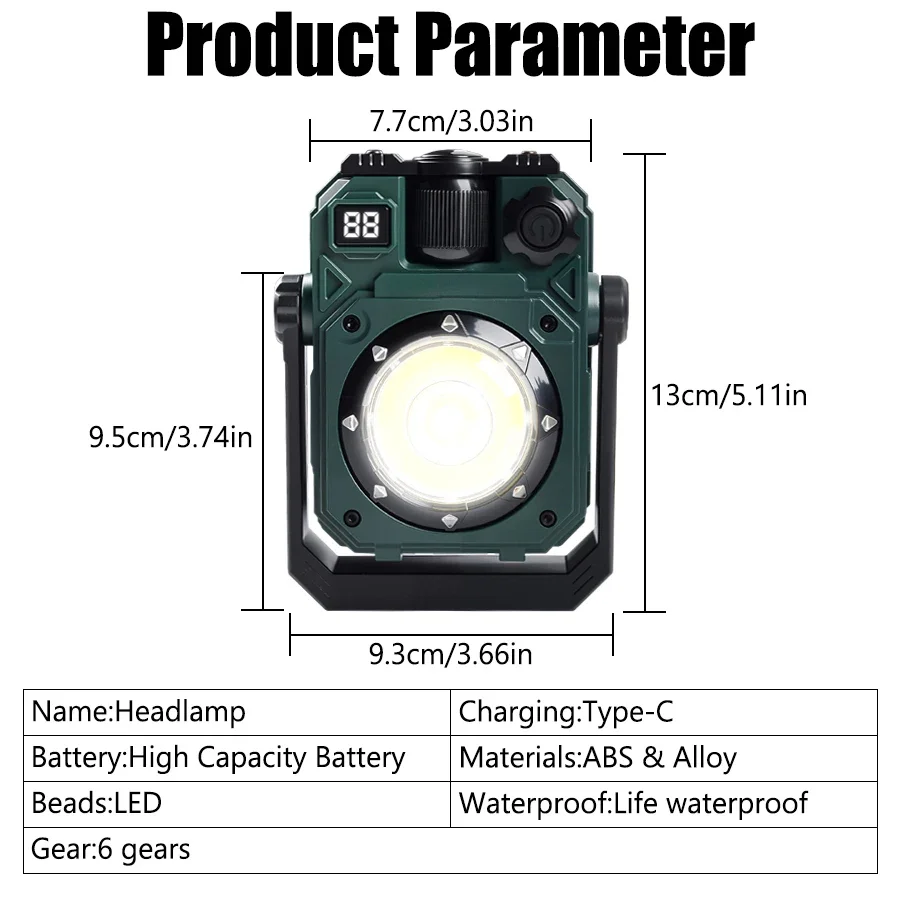 4000mAH COB Work Light USB Rechargeable LED Flashlight Portable Lantern with Magnet 7 Lighting Modes Camping Emergency Torch