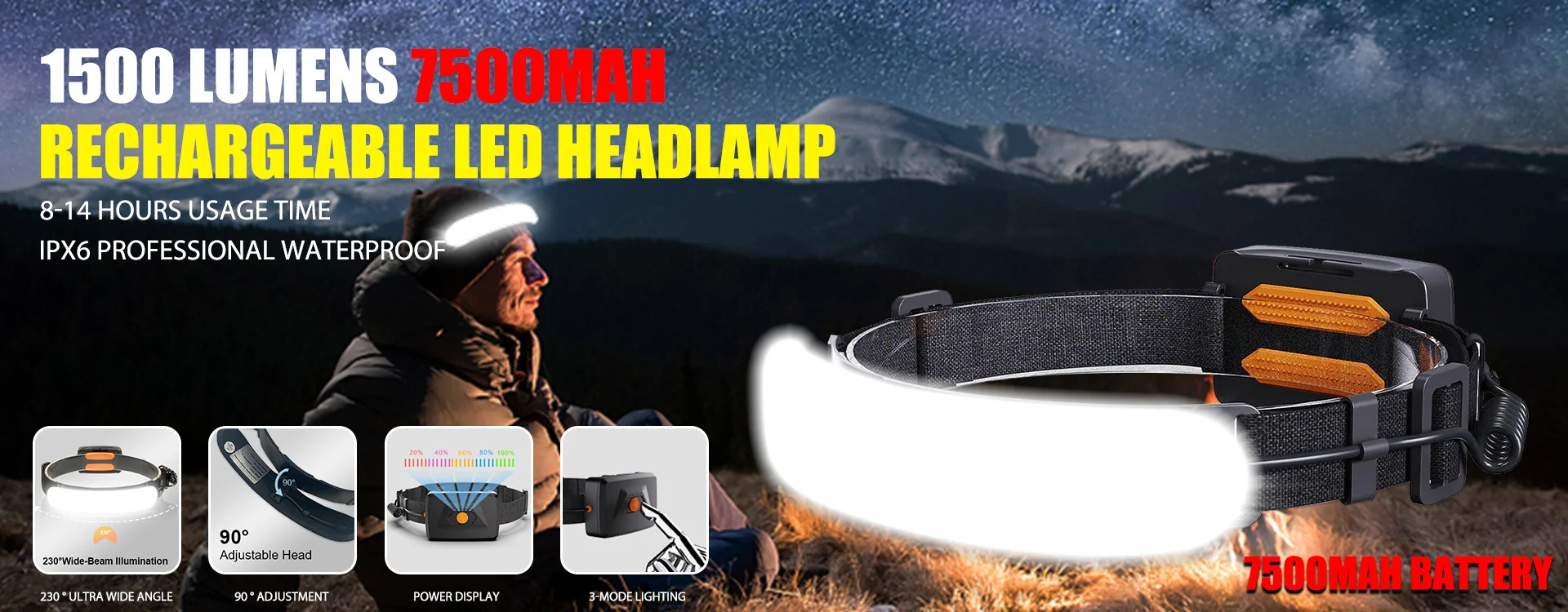 4000mAH COB Work Light USB Rechargeable LED Flashlight Portable Lantern with Magnet 7 Lighting Modes Camping Emergency Torch