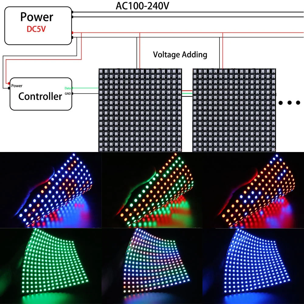 1-10Pcs WS2812B RGB Flexible 4X12 8X8 16x16 8x32 Pixel Led Panel Matrix Screen Module WS2812 Individually Addressable IC DC5V