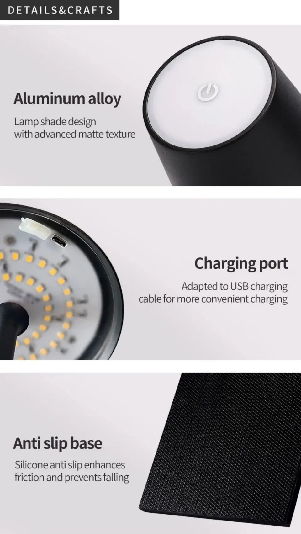 Hotel Cordless Usb Rechargeable Table Lamp Poldina Waterproof Touch Switch Table Lamps for Bedroom Hotel Living Room Restaurant