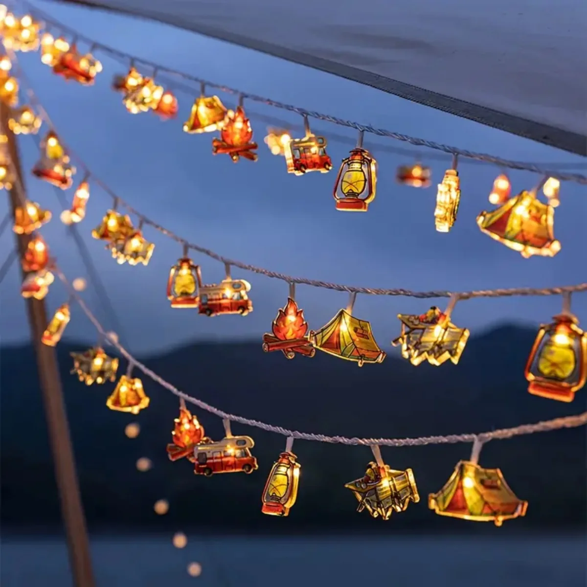 1pc LED Camping Pattern String Lights Camping Shape Atmosphere Decorative Fairy Lamp For Outdoor Camping Home Garden Yard Decor
