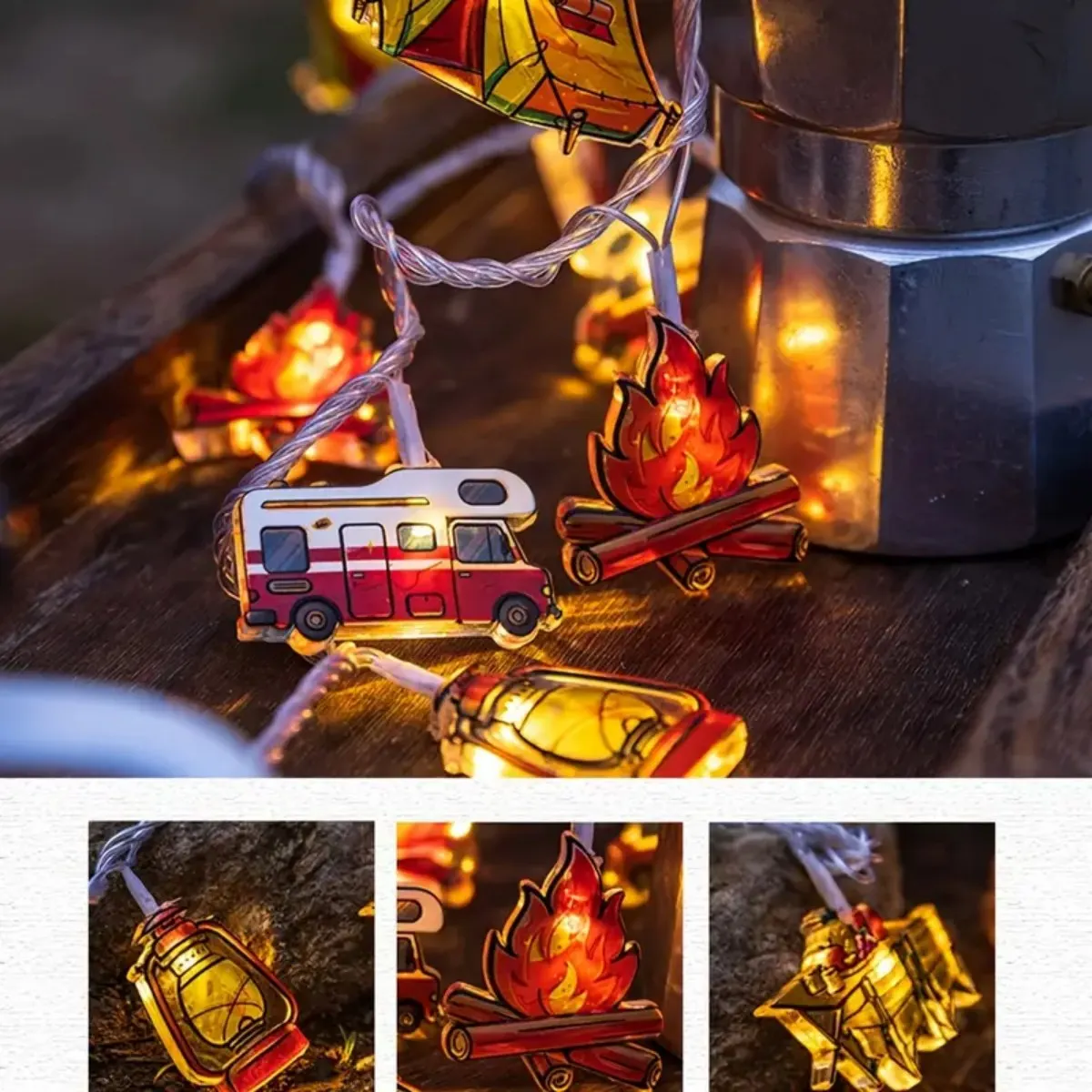 1pc LED Camping Pattern String Lights Camping Shape Atmosphere Decorative Fairy Lamp For Outdoor Camping Home Garden Yard Decor