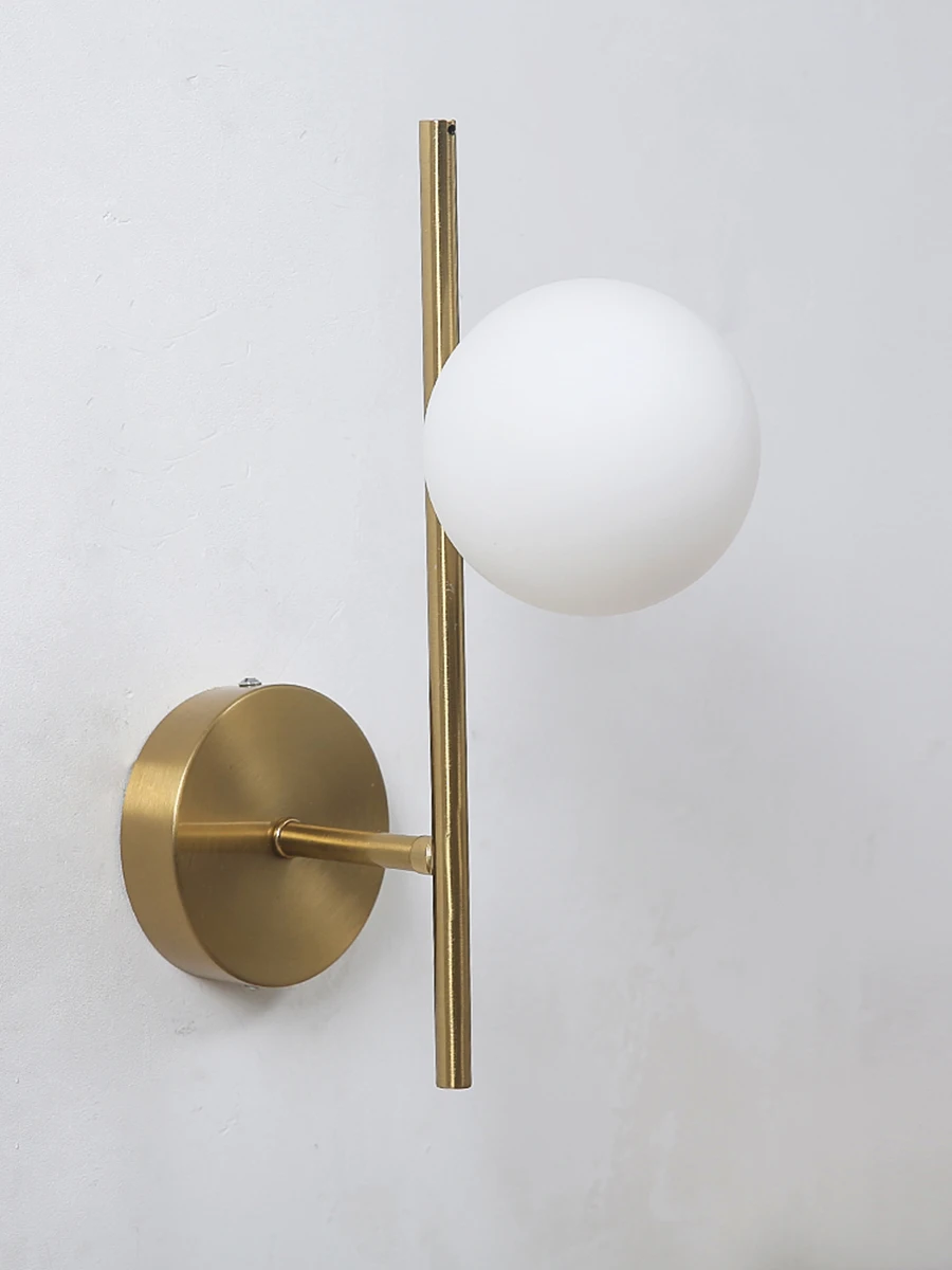 Modern Led Wall Lamps Indoor Golden Wall Lights with Milky Glass Round Ball Bedside Wall Lights Double G9 Bulbs with Light Bulb