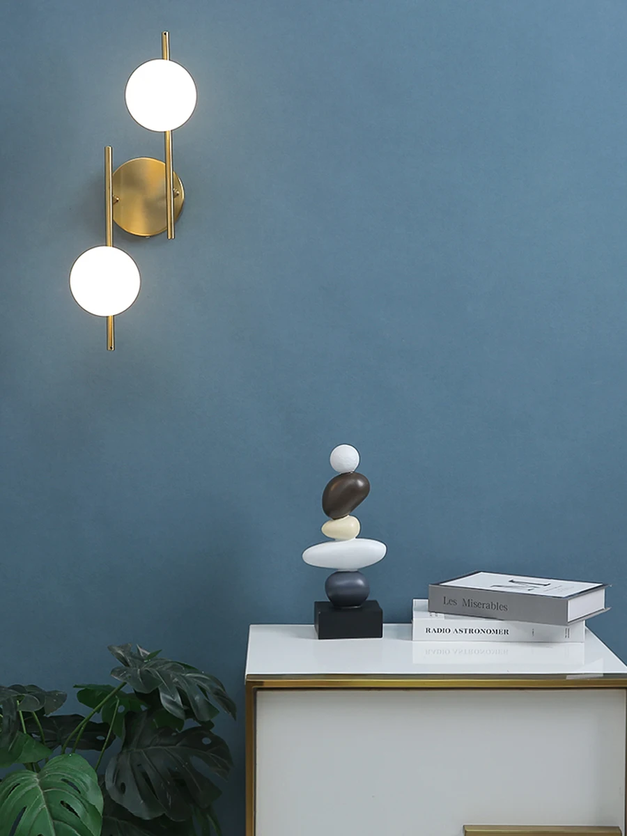 Modern Led Wall Lamps Indoor Golden Wall Lights with Milky Glass Round Ball Bedside Wall Lights Double G9 Bulbs with Light Bulb