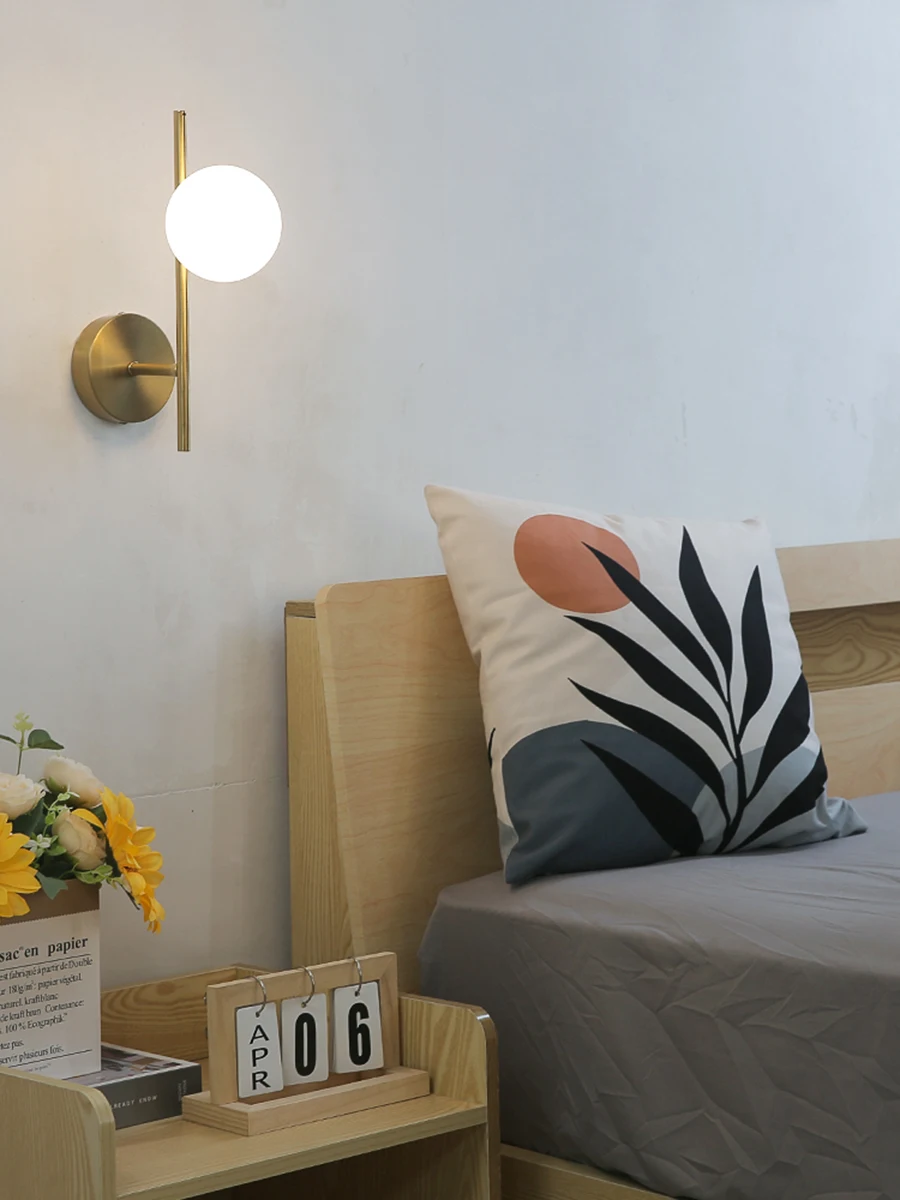 Modern Led Wall Lamps Indoor Golden Wall Lights with Milky Glass Round Ball Bedside Wall Lights Double G9 Bulbs with Light Bulb