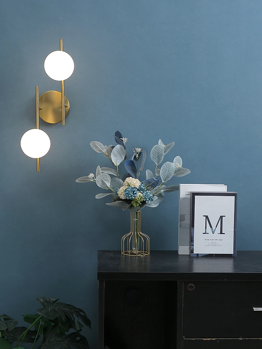 Modern Led Wall Lamps Indoor Golden Wall Lights with Milky Glass Round Ball Bedside Wall Lights Double G9 Bulbs with Light Bulb