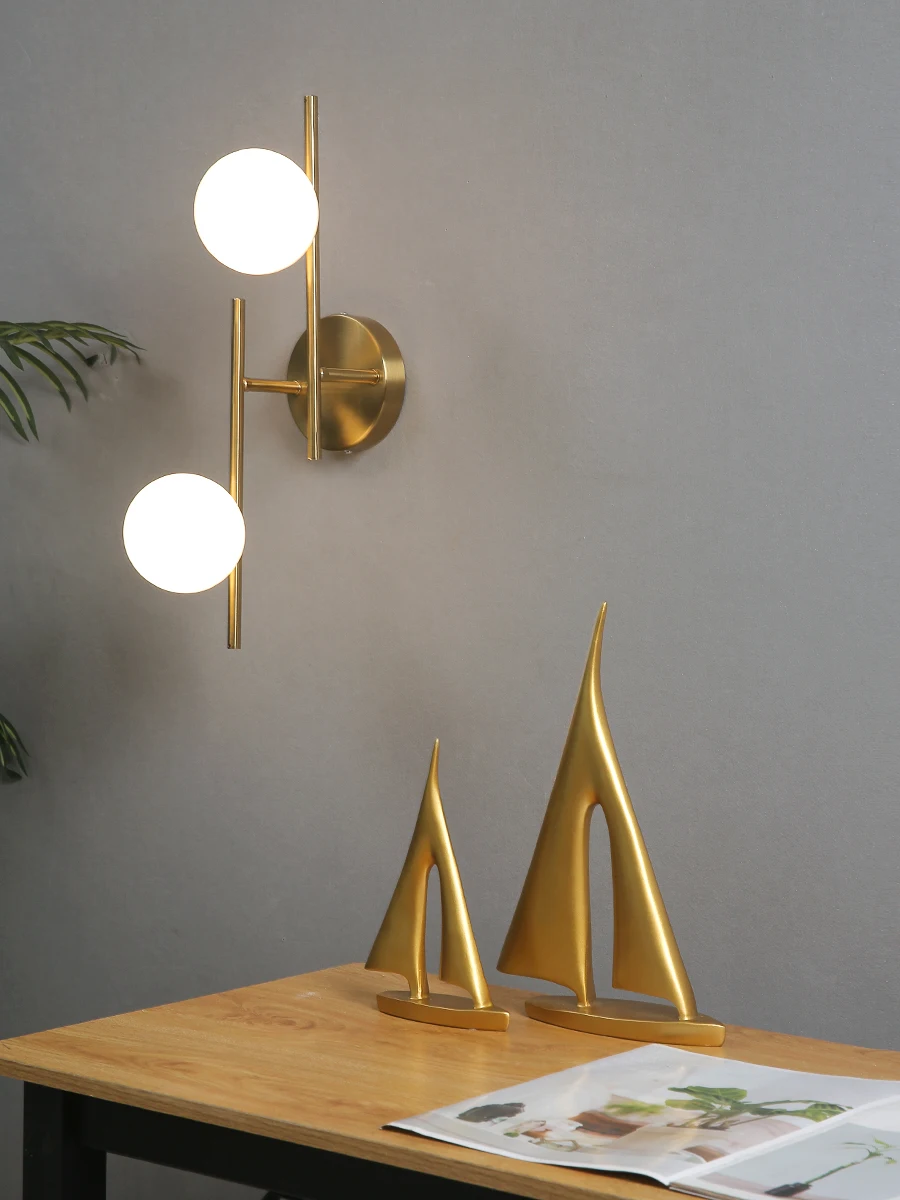 Modern Led Wall Lamps Indoor Golden Wall Lights with Milky Glass Round Ball Bedside Wall Lights Double G9 Bulbs with Light Bulb