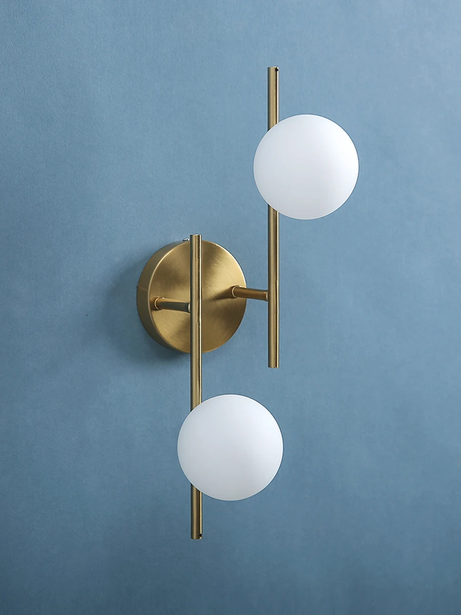 Modern Led Wall Lamps Indoor Golden Wall Lights with Milky Glass Round Ball Bedside Wall Lights Double G9 Bulbs with Light Bulb