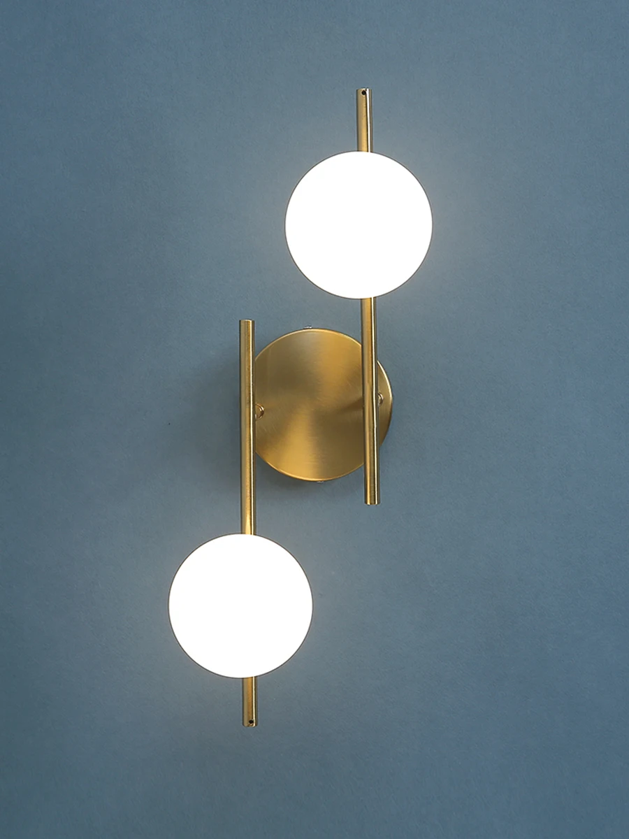 Modern Led Wall Lamps Indoor Golden Wall Lights with Milky Glass Round Ball Bedside Wall Lights Double G9 Bulbs with Light Bulb