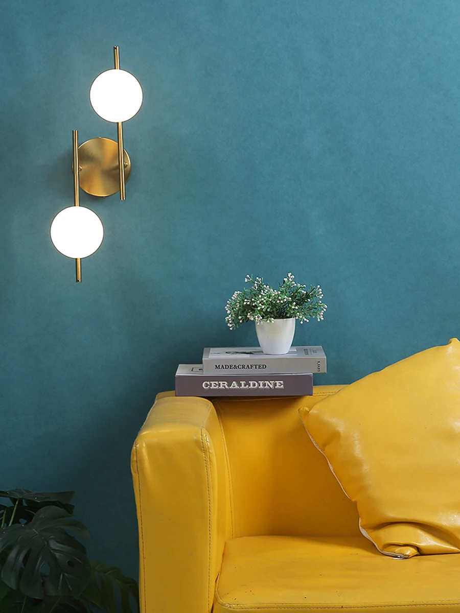 Modern Led Wall Lamps Indoor Golden Wall Lights with Milky Glass Round Ball Bedside Wall Lights Double G9 Bulbs with Light Bulb