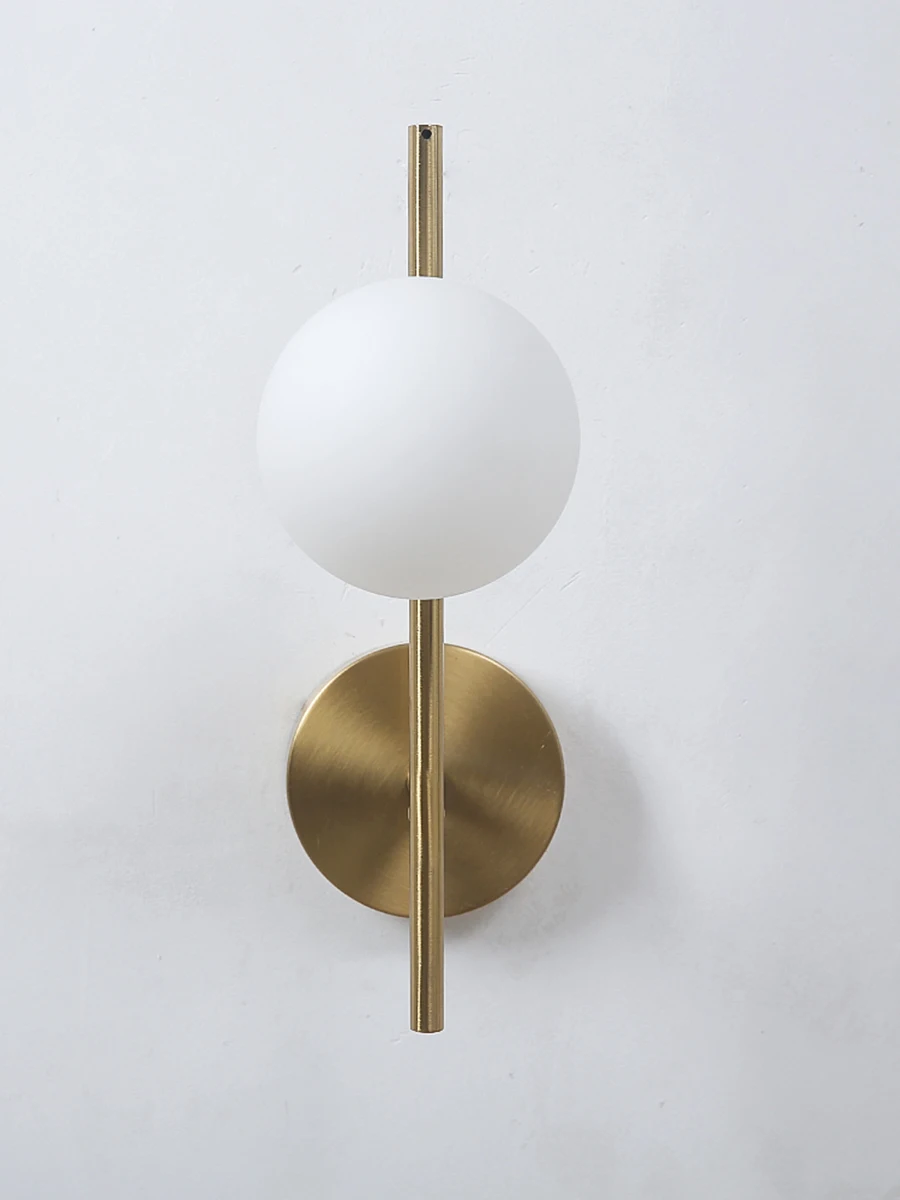 Modern Led Wall Lamps Indoor Golden Wall Lights with Milky Glass Round Ball Bedside Wall Lights Double G9 Bulbs with Light Bulb
