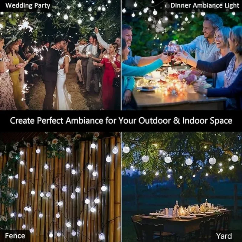 Solar String Lights Outdoor 100 LED Crystal Globe Light Waterproof Solar Fairy Light for Christmas Halloween Party Festoon Decor