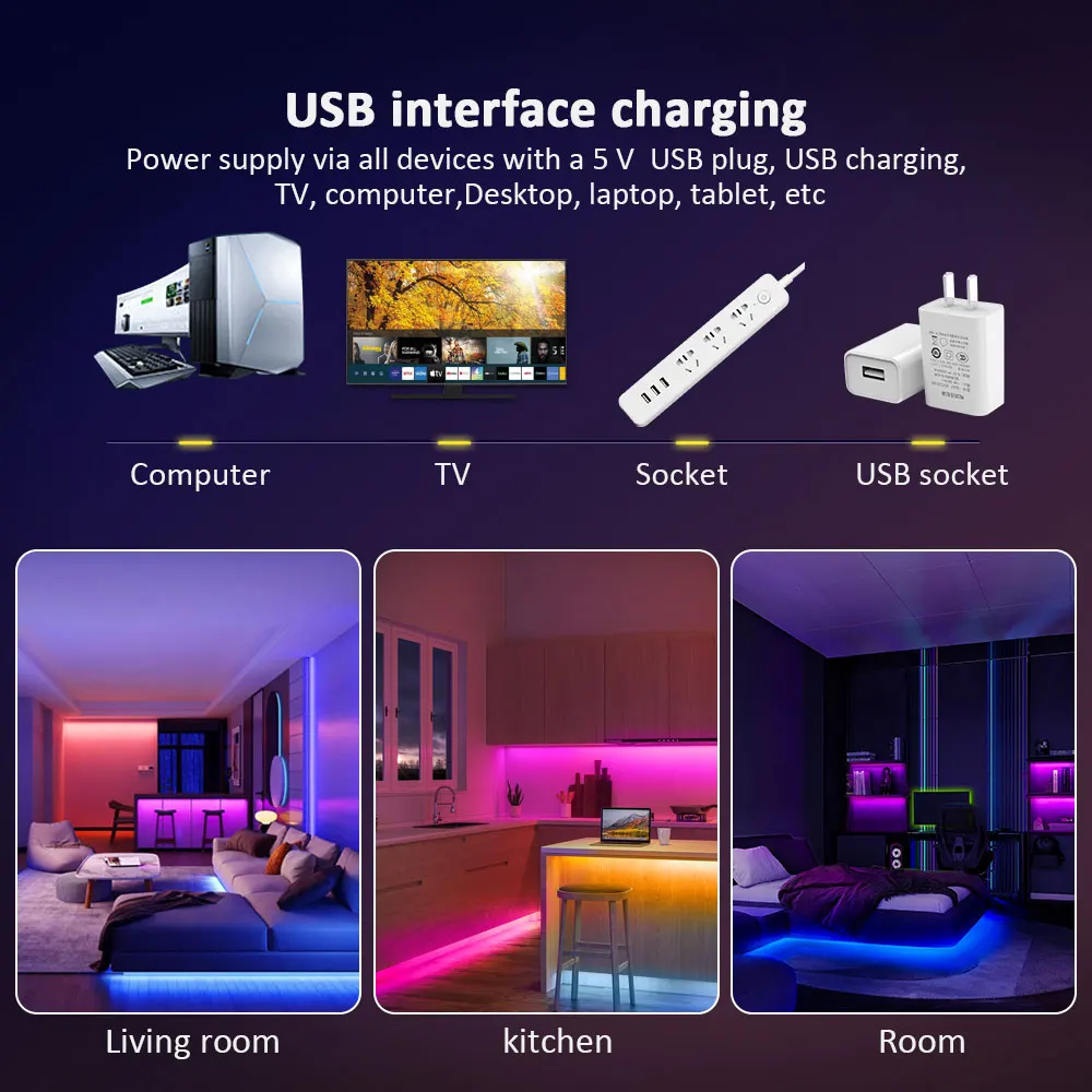 LED Strip Lights RGB ,5V 1M-30M,16 million colors, RGB , Led Strip Lighting Music Sync, Color Changing for Party Home