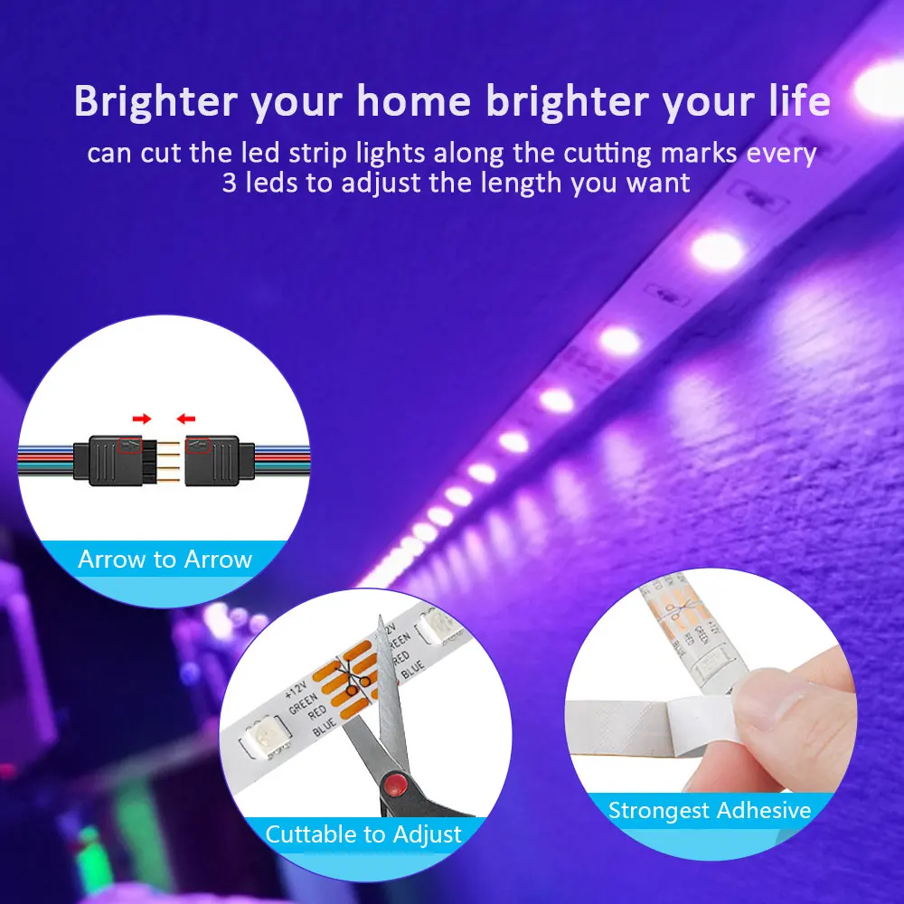 LED Strip Lights RGB ,5V 1M-30M,16 million colors, RGB , Led Strip Lighting Music Sync, Color Changing for Party Home
