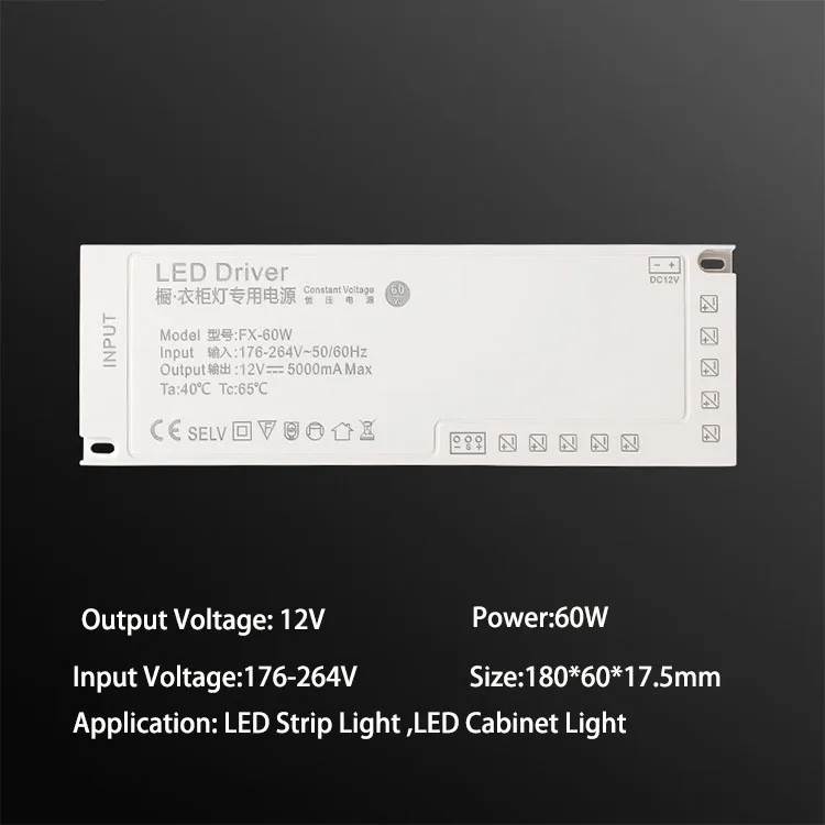 LED Cabinet Light Driver 12V 24V LED Strip Light Power Supply