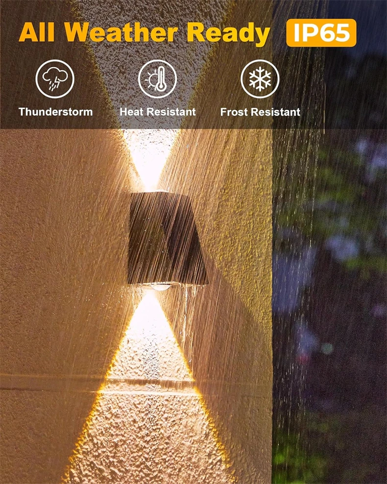 2 LED Solar Wall Lamp Waterproof Outdoor Solar Garden Decor Lights Up and Down Luminous Lighting for Street Balcony Garden Villa