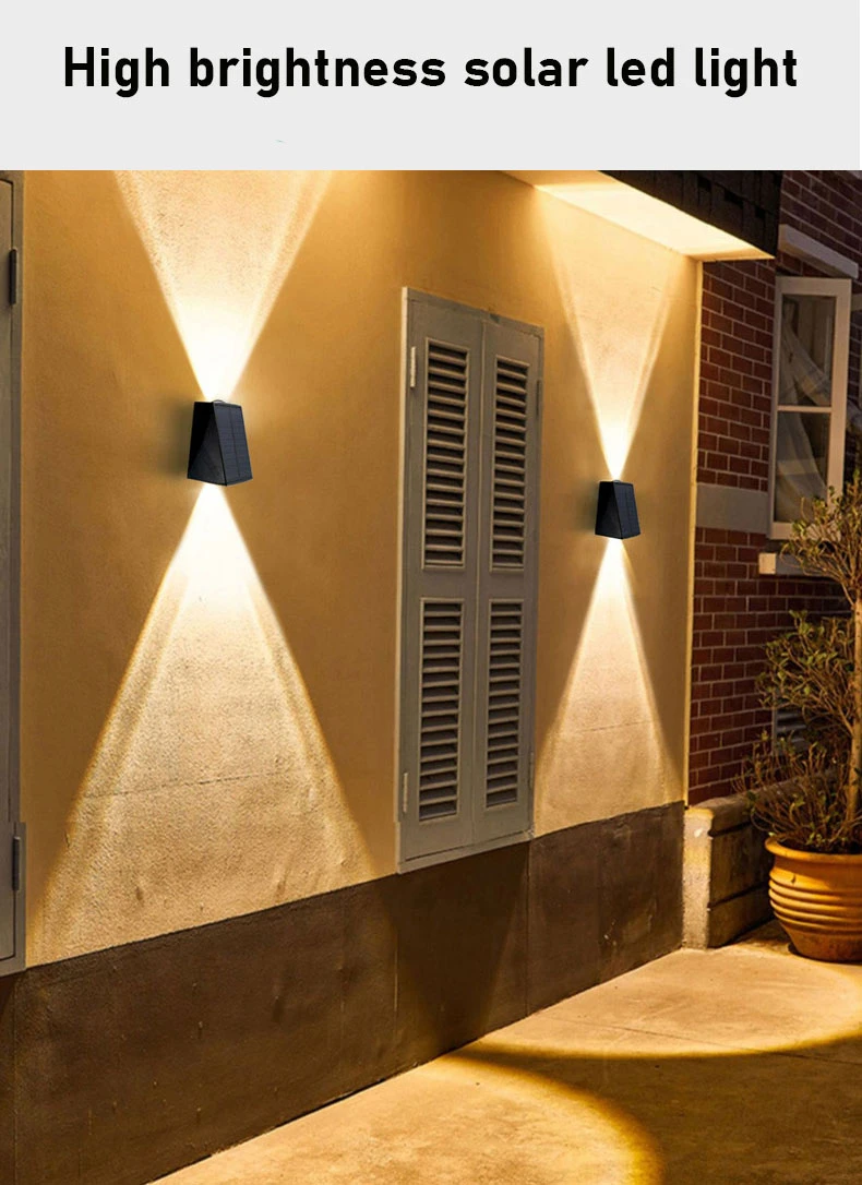 2 LED Solar Wall Lamp Waterproof Outdoor Solar Garden Decor Lights Up and Down Luminous Lighting for Street Balcony Garden Villa