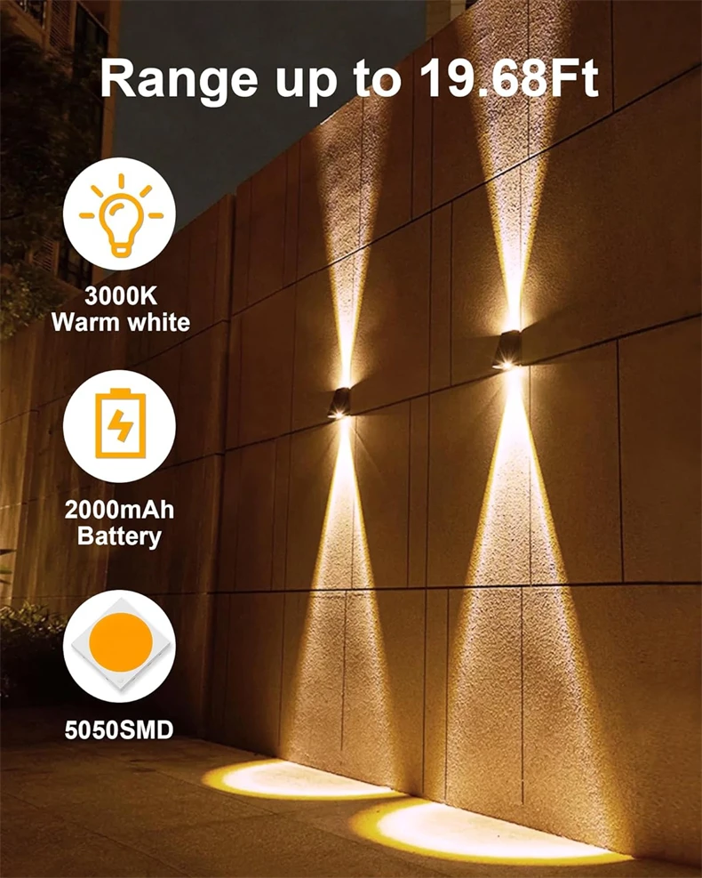 2 LED Solar Wall Lamp Waterproof Outdoor Solar Garden Decor Lights Up and Down Luminous Lighting for Street Balcony Garden Villa