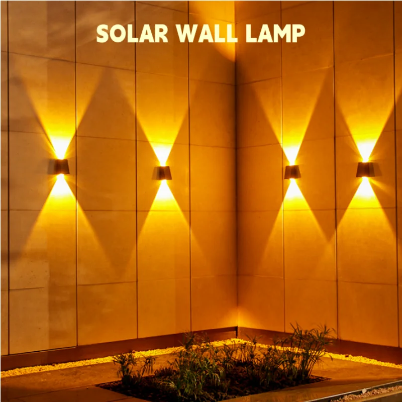 2 LED Solar Wall Lamp Waterproof Outdoor Solar Garden Decor Lights Up and Down Luminous Lighting for Street Balcony Garden Villa
