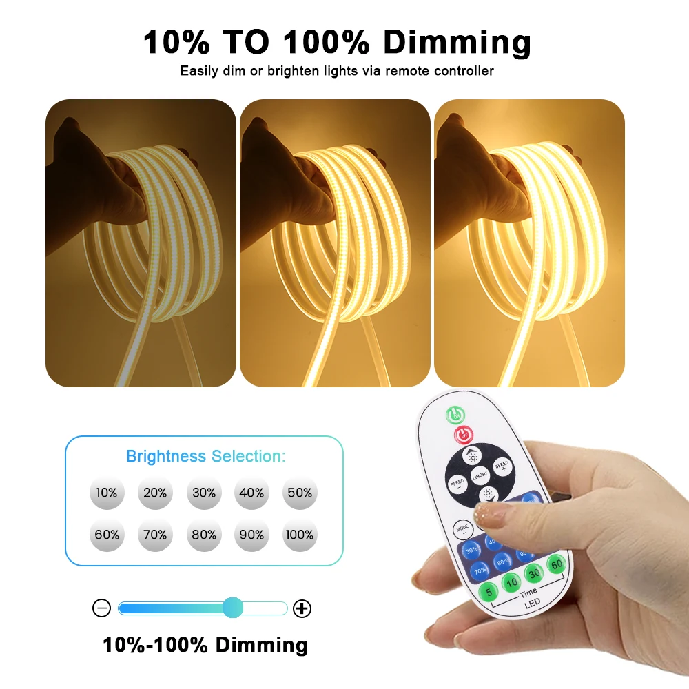LED Dimmer Controller IR Remote/Tuya WIFI/Bluetooth/RF Touch Panel For 8MM PCB 110V 220V 288Leds/m 360LEDs/m No Wires COB Strip