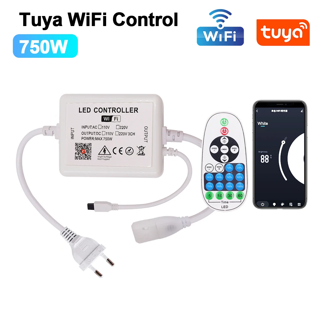 LED Dimmer Controller IR Remote/Tuya WIFI/Bluetooth/RF Touch Panel For 8MM PCB 110V 220V 288Leds/m 360LEDs/m No Wires COB Strip