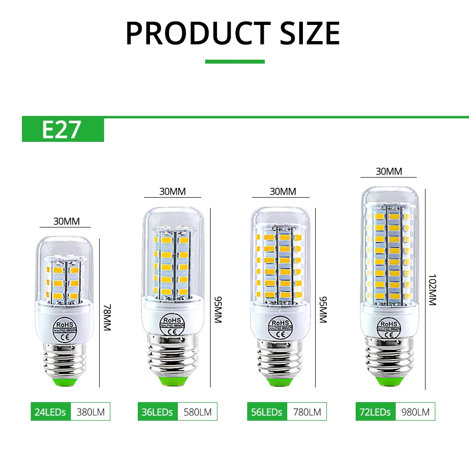 AC 220V E27 LED Lamp E14 LED SMD 5730 Corn Bulb 24 36 56 72LEDs Lamparas Chandelie for Home Ampoule LED Replacement Spotlight