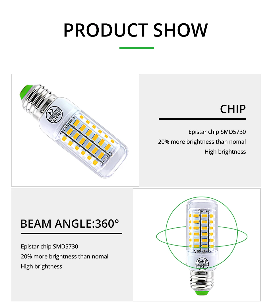 AC 220V E27 LED Lamp E14 LED SMD 5730 Corn Bulb 24 36 56 72LEDs Lamparas Chandelie for Home Ampoule LED Replacement Spotlight