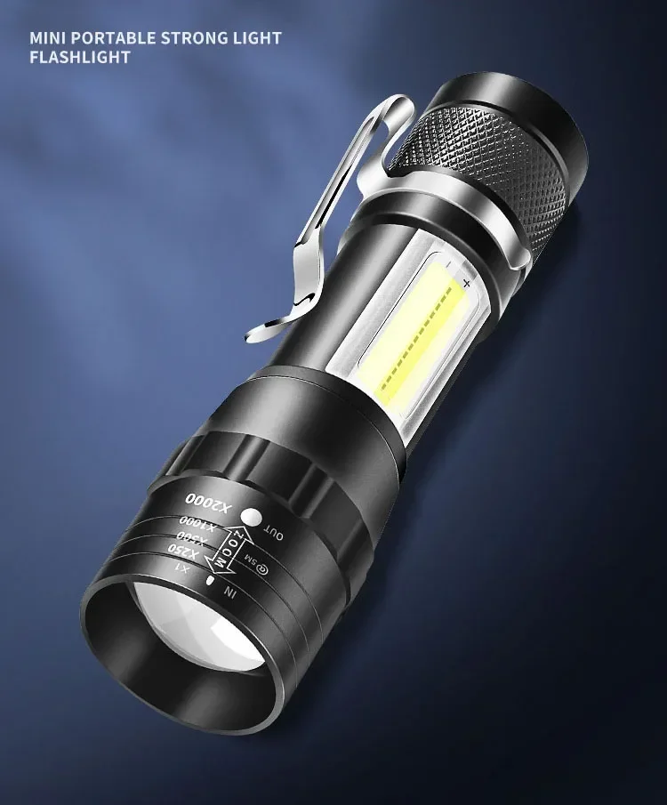 1-5PCS Mini LED Flashlight Zoom Torch COB+XPE Lamp Built-in Battery Lamp Outdoor Waterproof Emergency Pocket Light With Pen Clip