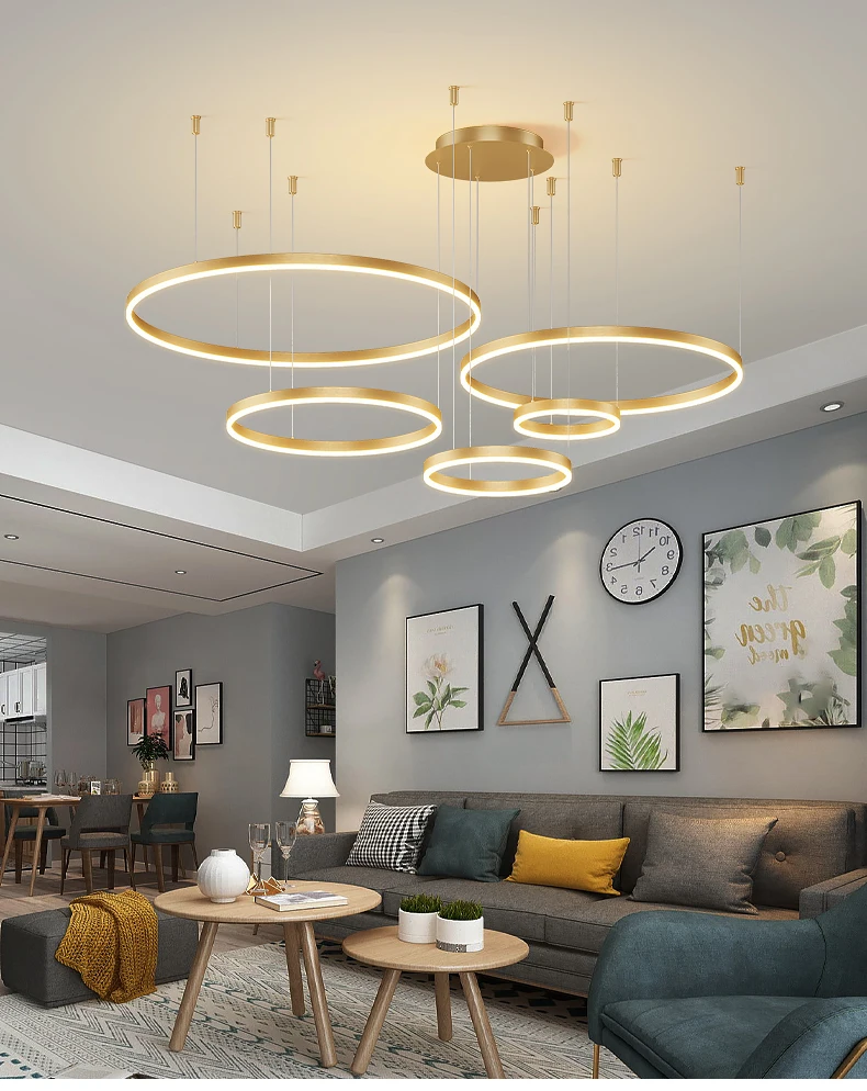 Modern LED Living Room Chandelier White/Gold Ring Ceiling Light For Dining Room Bedroom Kitchen Lustre Home Indoor Lighting